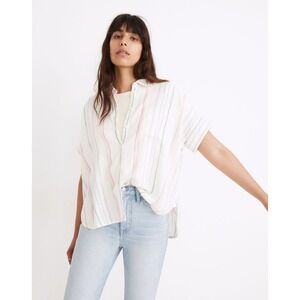 Madewell Linen Blend Daily Shirt in Rainbow Stripe Size Medium
